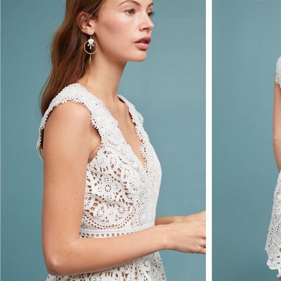 Monique Lhuillier x Anthropologie Yolande Lace Dress Ivory Scalloped Vneck 8 NEW - Picture 2 of 16